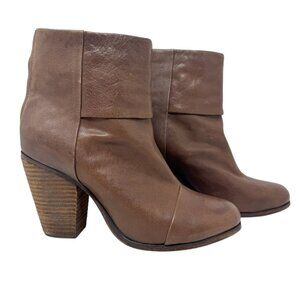 RAG & BONE Newbury Brown Leather Back Zip Ankle Heel Boots Booties size 7 37